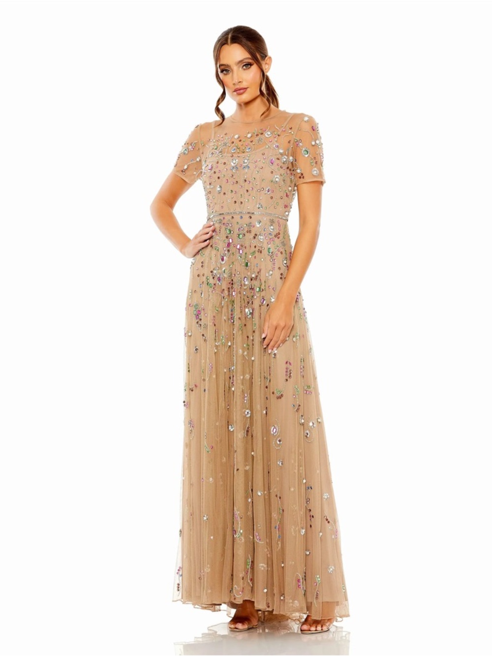 Mac Duggal 93924 Long Embellished Short Sleeve Gown Sz 14 NEW